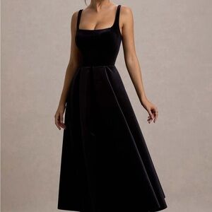 Club L London Classic Black Velvet Midi Dress